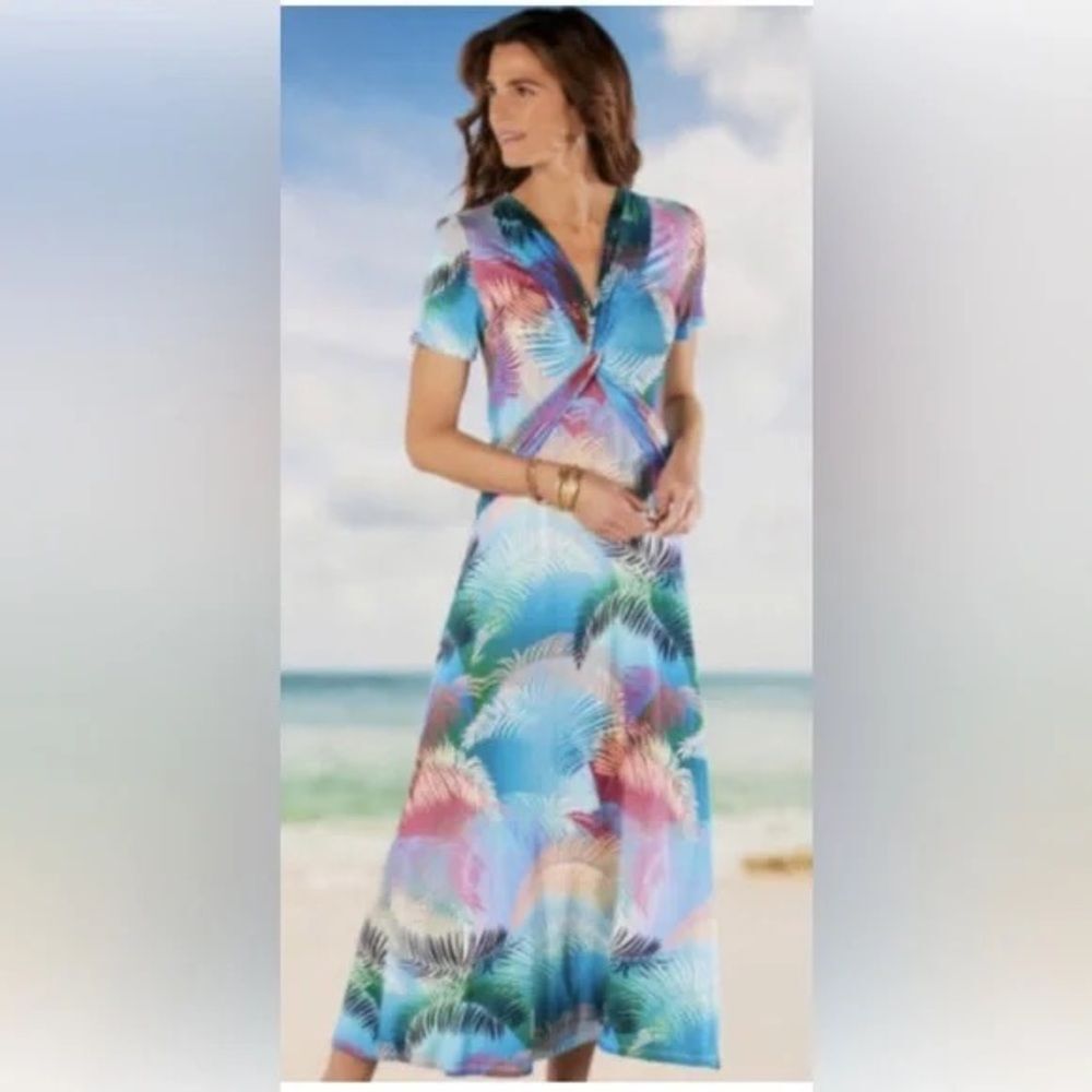 Soft Surroundings Anya Ombré Palms Midi Dress M